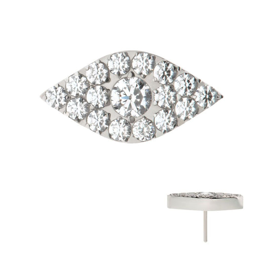 Titanium Threadless Pave Set Full Clear Round CZ Gem Evil Eye Top