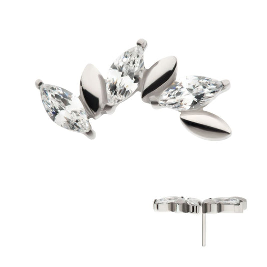 Titanium Threadless Oscillating Marquise CZ Gem 6-Cluster Top