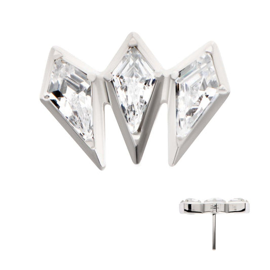 Titanium Threadless Kite Shape CZ 3-Cluster Top