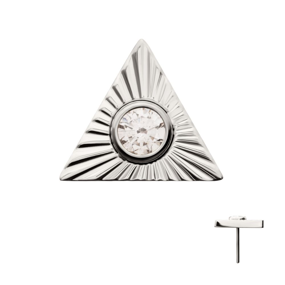 Titanium Threadless Corrugated Triangle Top with Bezel Gem