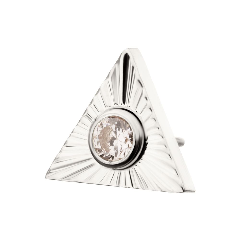 Titanium Threadless Corrugated Triangle Top with Bezel Gem