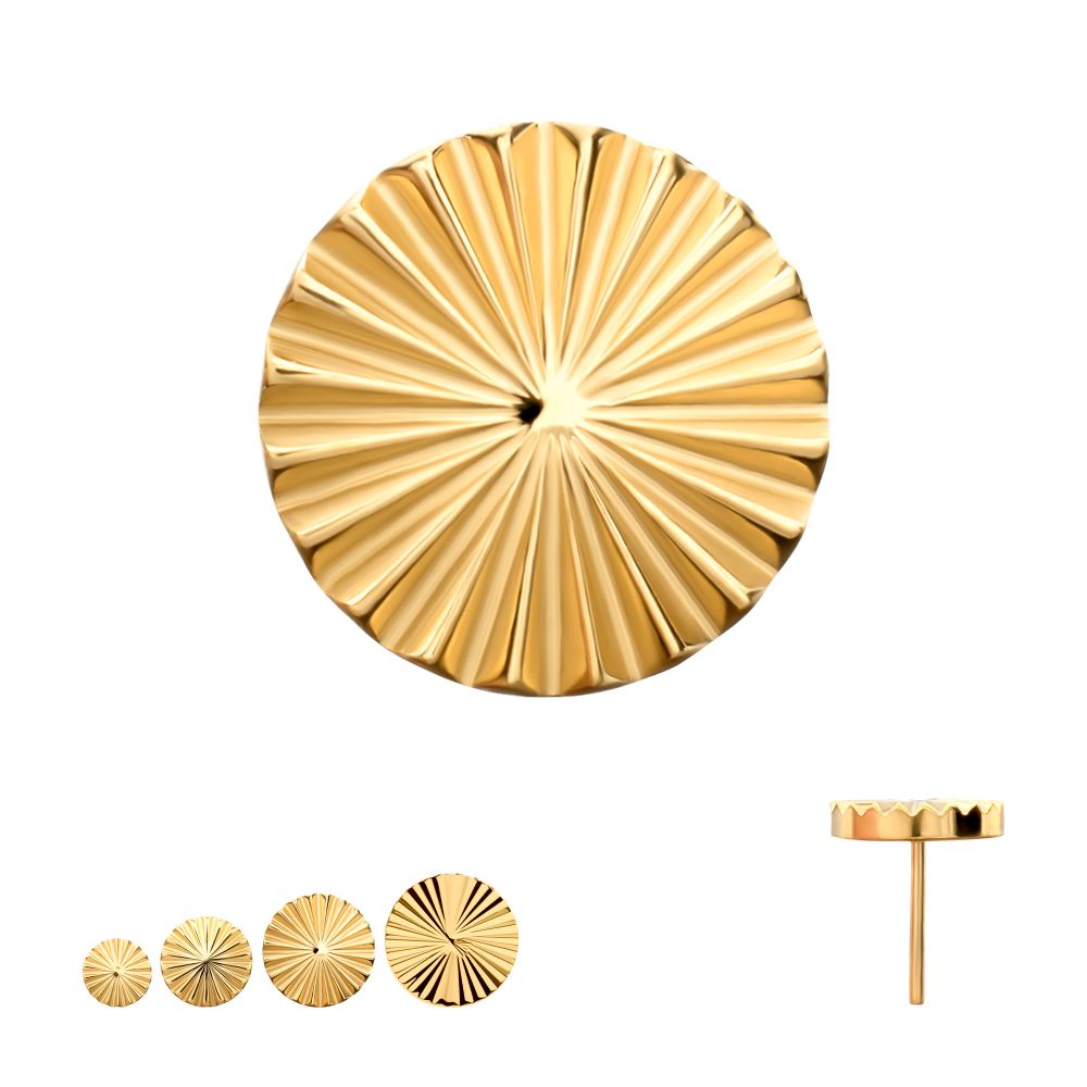 24Kt Gold PVD Titanium Threadless Radiant Corrugated Round Top