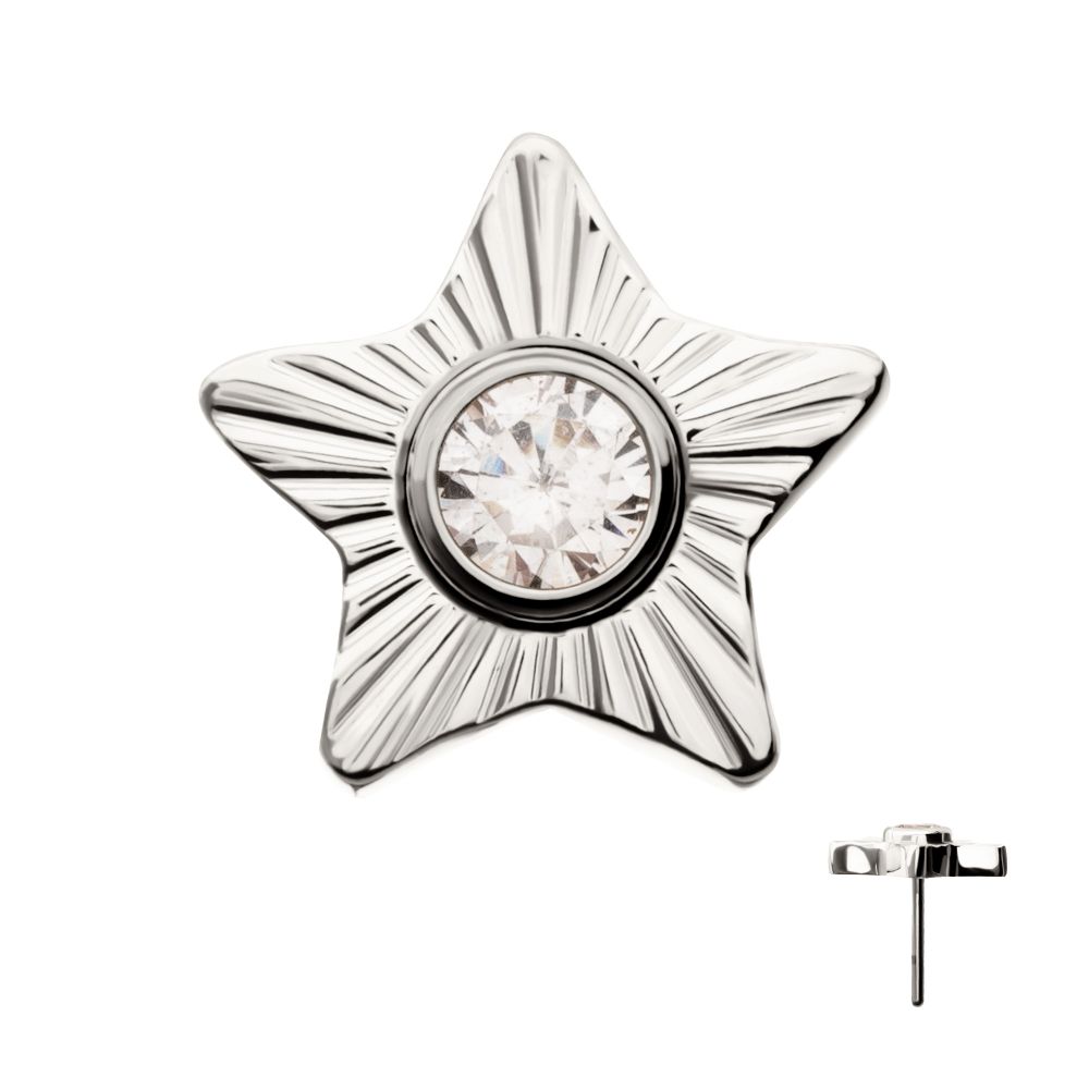 Titanium Threadless Corrugated Star with Bezel Gem Top