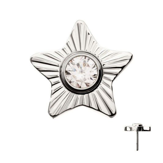 Titanium Threadless Corrugated Star with Bezel Gem Top