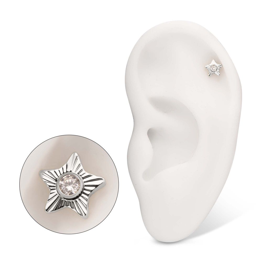 Titanium Threadless Corrugated Star with Bezel Gem Top