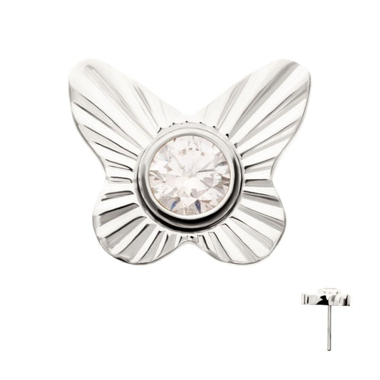 Titanium Threadless Corrugated Butterfly with Bezel Gem Top