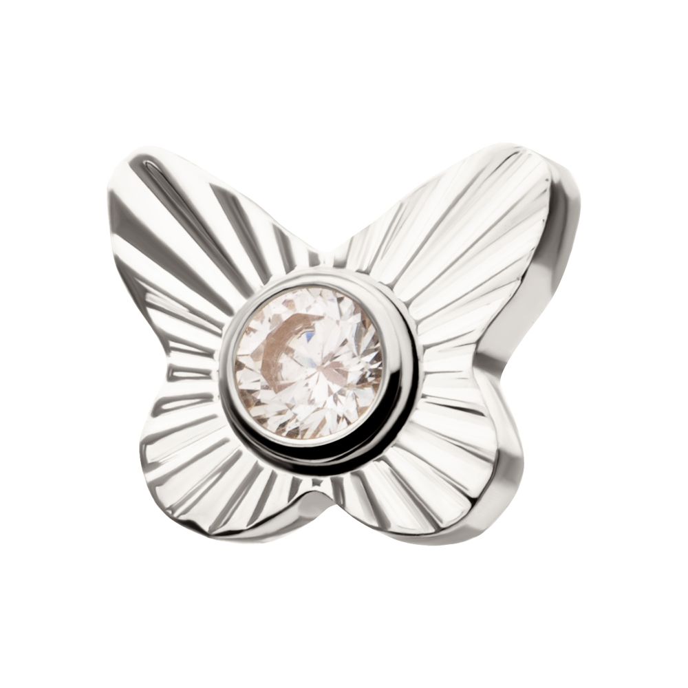 Titanium Threadless Corrugated Butterfly with Bezel Gem Top