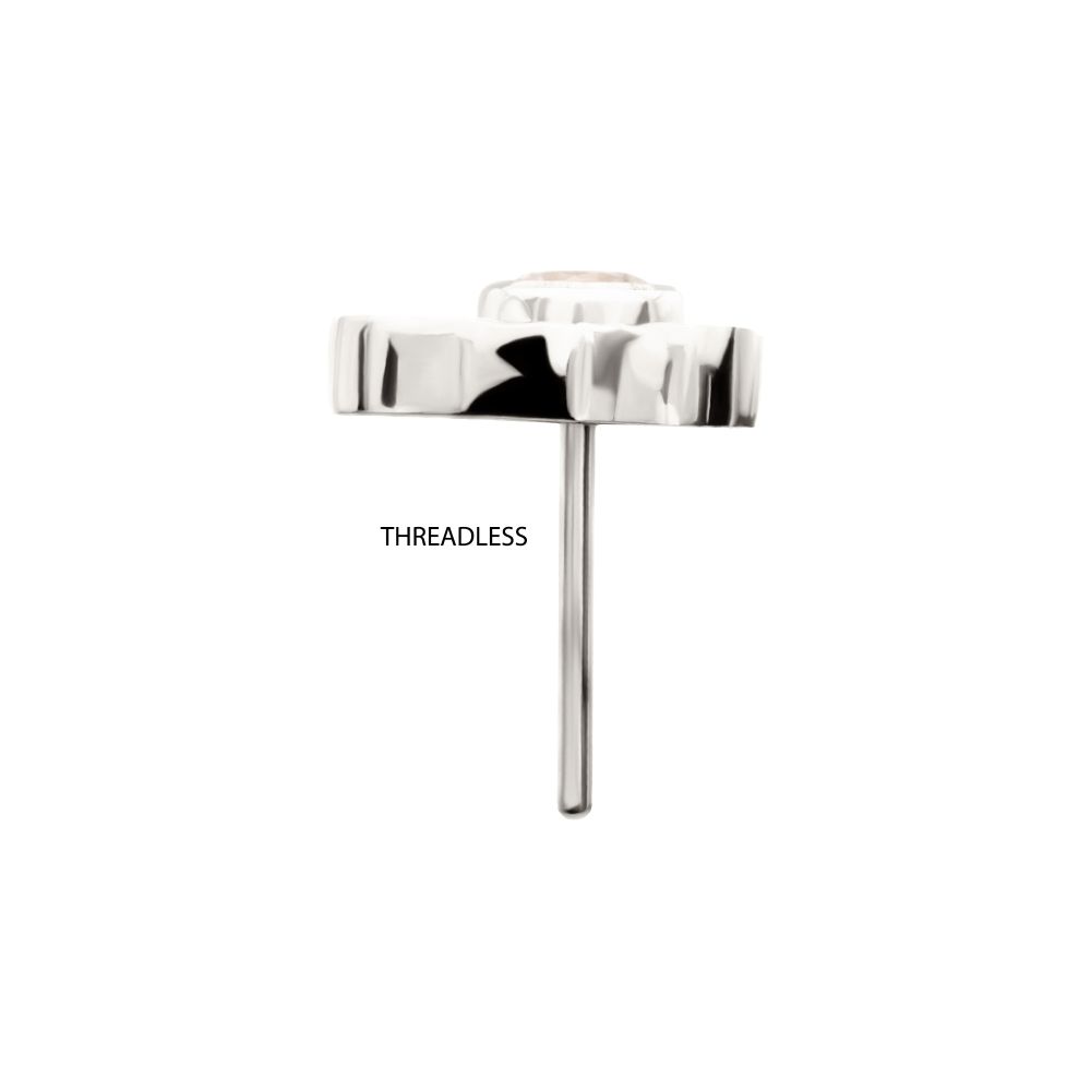 Titanium Threadless Corrugated Butterfly with Bezel Gem Top