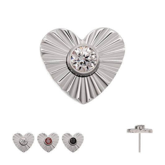Titanium Threadless Corrugated Heart with Bezel Gem Top