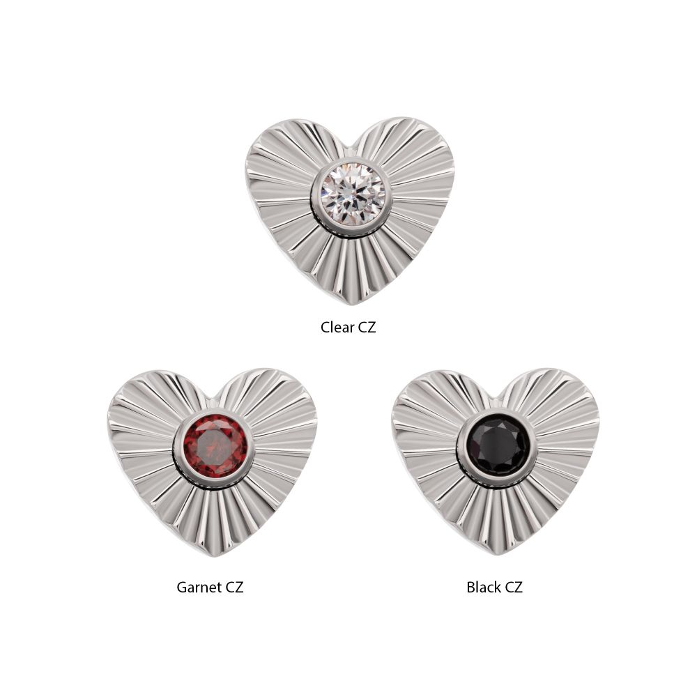 Titanium Threadless Corrugated Heart with Bezel Gem Top