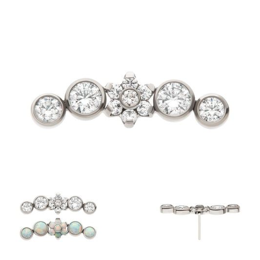 Titanium Threadless Prong Set Flower with Bezel Set Round CZ/Opal Cluster Top