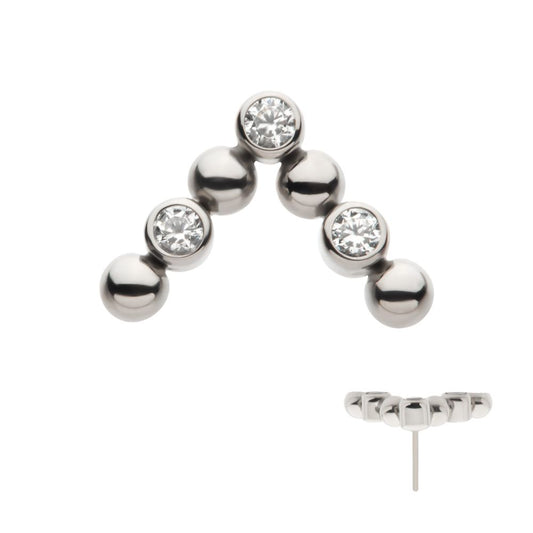 Titanium Threadless Beads & Bezel Set Round CZ Cluster Chevron Top