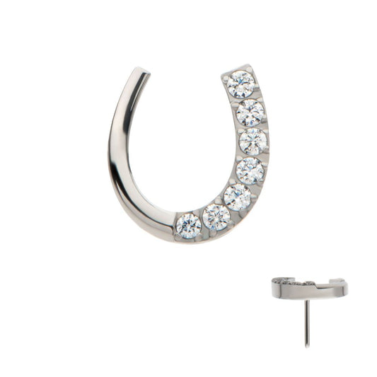 Titanium Threadless Paved Round CZ Horseshoe Shape Top