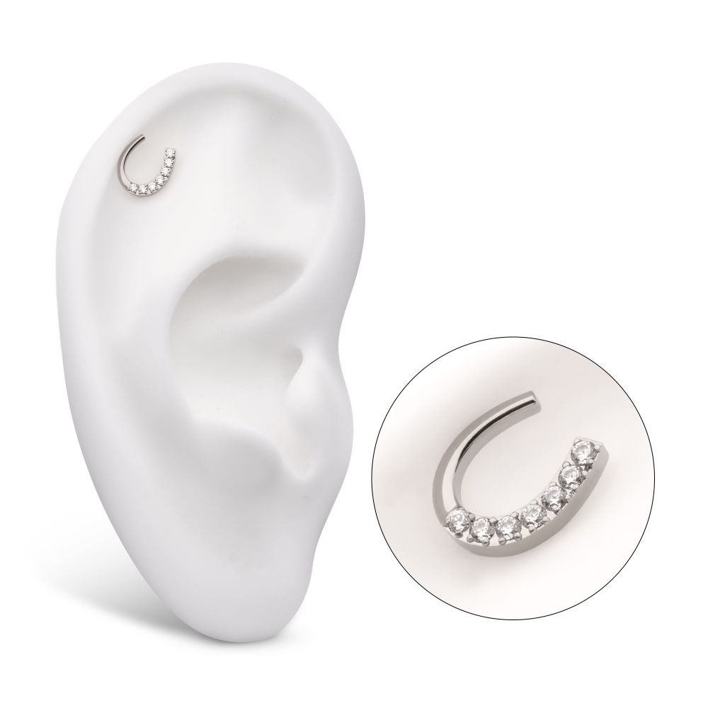 Titanium Threadless Paved Round CZ Horseshoe Shape Top