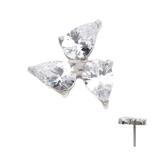 Titanium Threadless Prong Set Teardrop Gem 3-Cluster Top