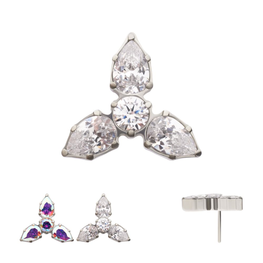 Titanium Threadless Teardrop Gem Trinity Top