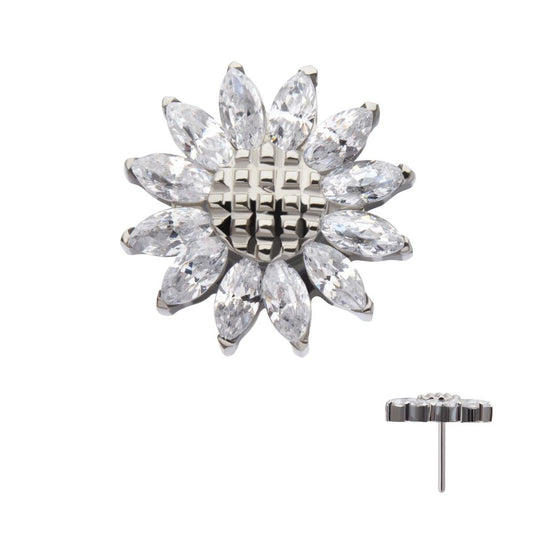 Titanium Threadless Prong Set Marquise Gem Sunflower Top