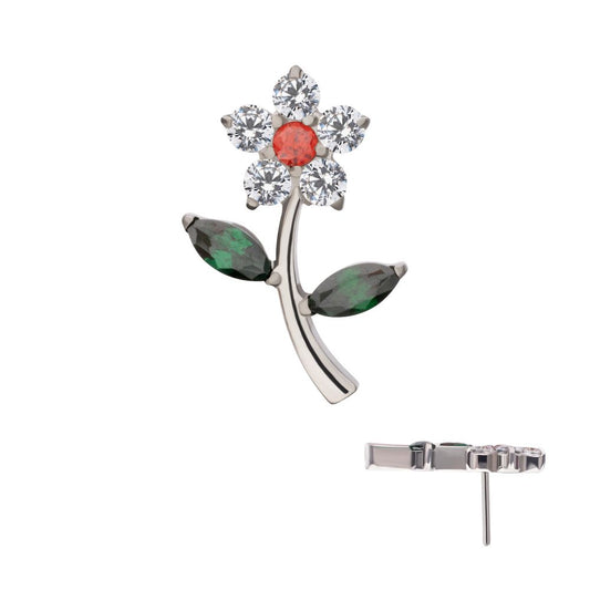 Titanium Threadless Prong Set Gem Flower & Stem Top
