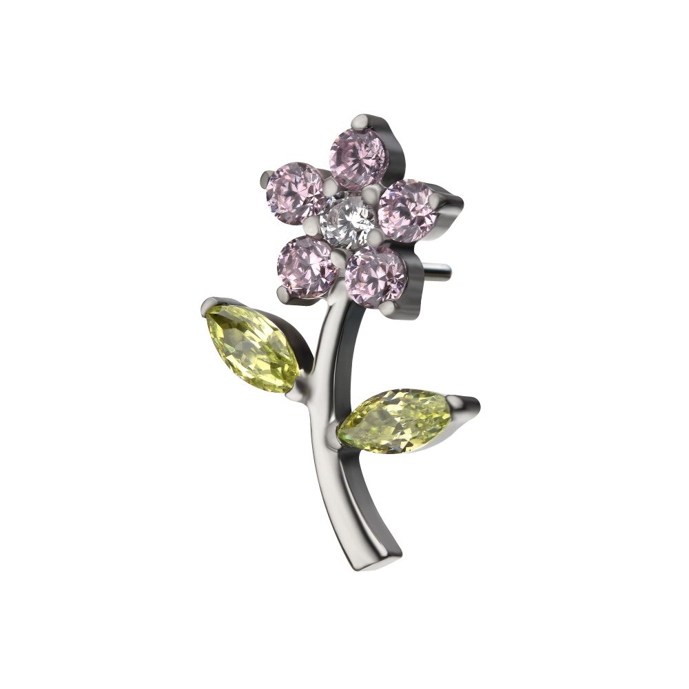 Titanium Threadless Prong Set Multi-Gem Flower & Stem Top
