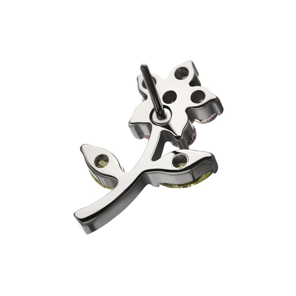 Titanium Threadless Prong Set Multi-Gem Flower & Stem Top