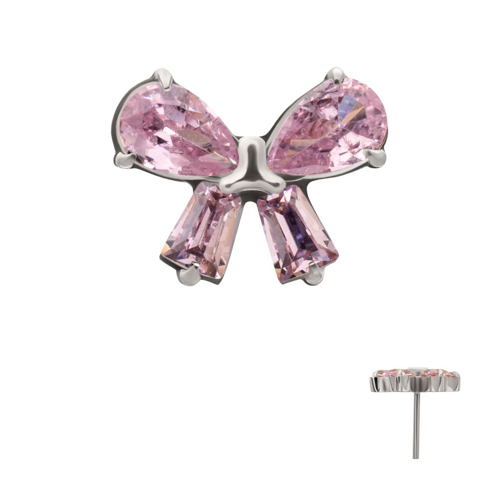 Titanium Threadless Bow Top with Prong Set Marquise & Baguette Gem