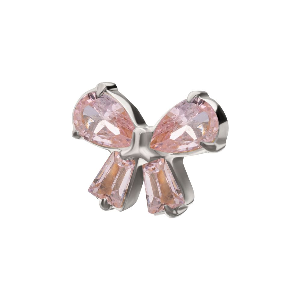 Titanium Threadless Bow Top with Prong Set Marquise & Baguette Gem