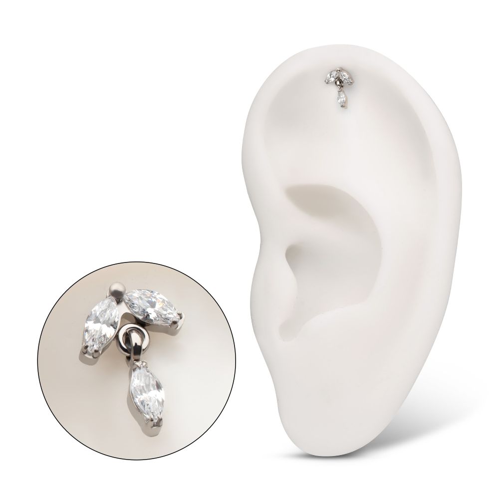 Titanium Threadless Twin Marquise Gem Top with Marquise Dangle