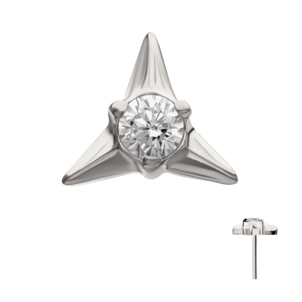 Titanium Threadless Triangle Shape Top with Prong Set Gem