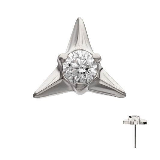 Titanium Threadless Triangle Shape Top with Prong Set Gem