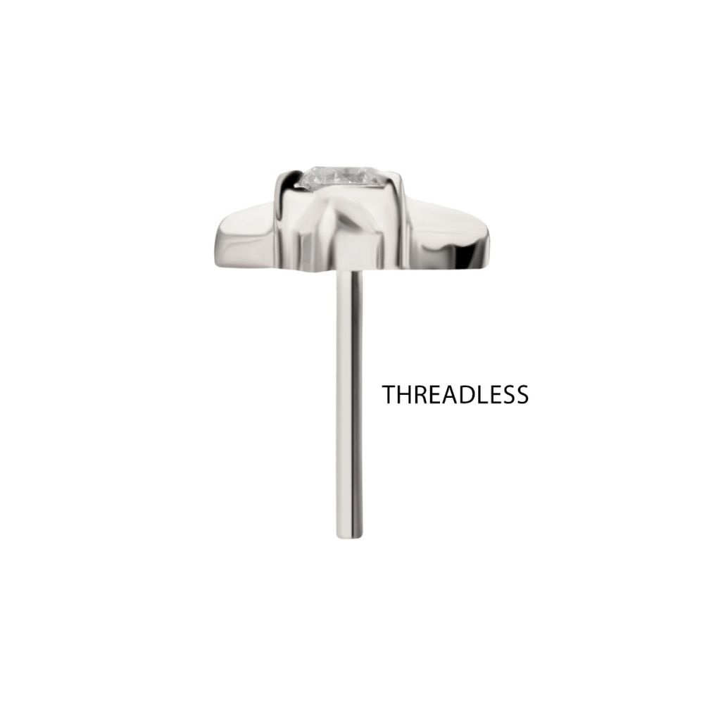 Titanium Threadless Triangle Shape Top with Prong Set Gem