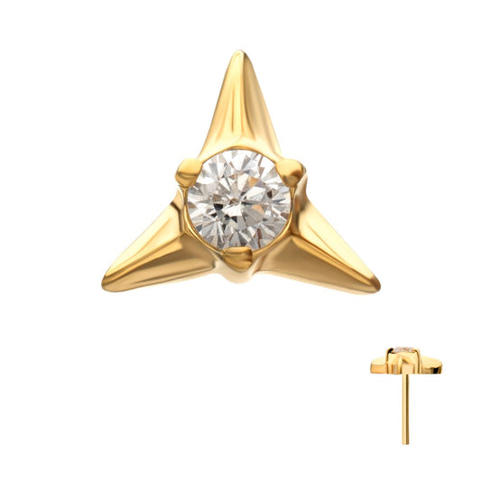 24KT Gold PVD Titanium Threadless Triangle Shape Top with Prong Set Gem