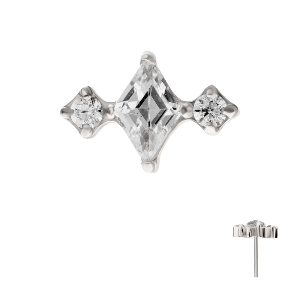 Titanium Threadless 3-Cluster Top with Prong Set Round & Rhombus Gem