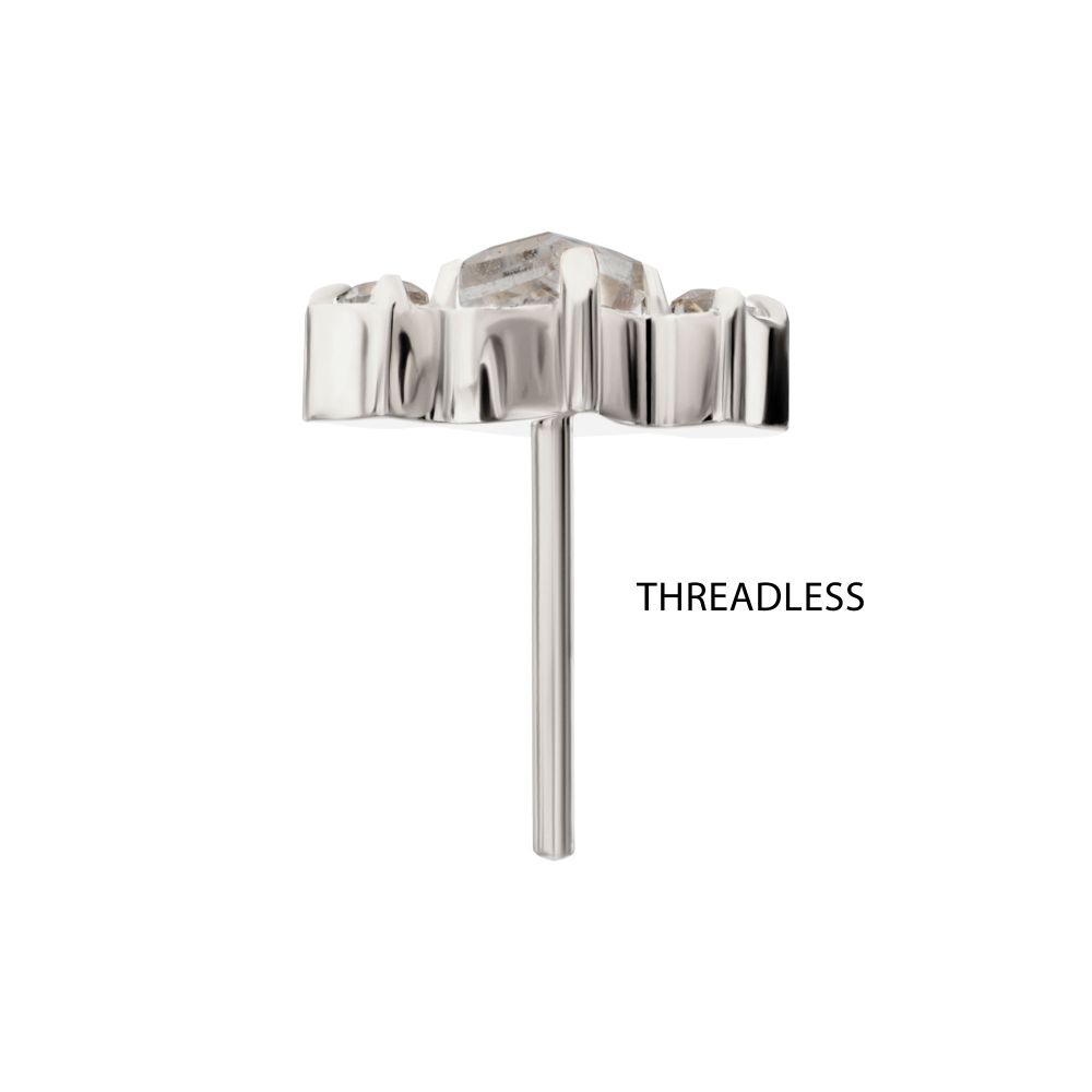Titanium Threadless 3-Cluster Top with Prong Set Round & Rhombus Gem