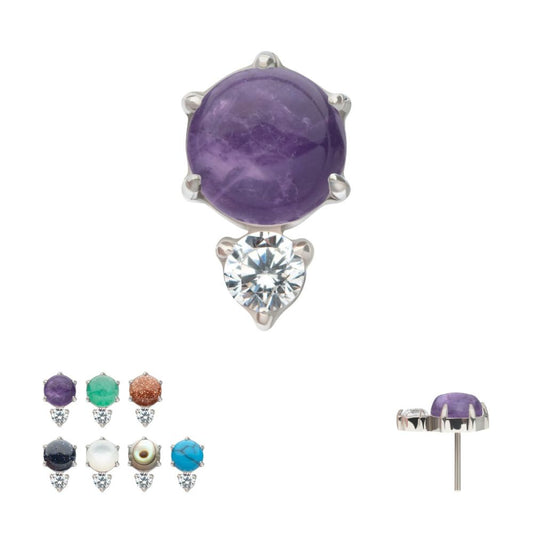 Threadless Prong Set Double Round Gem and Natural Stone Top