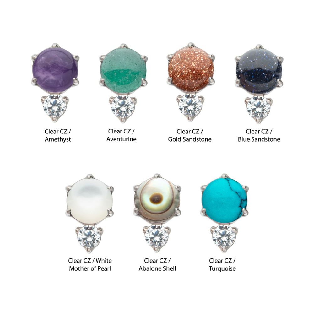 Threadless Prong Set Double Round Gem and Natural Stone Top