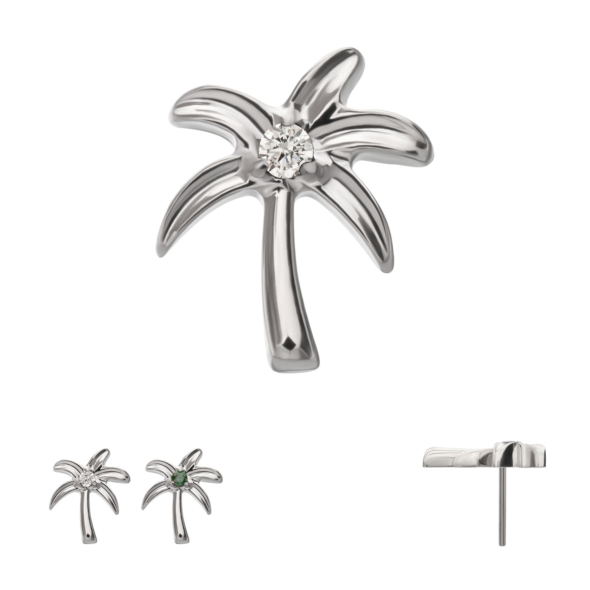 Titanium Threadless Low Profile 3D Palm Tree Top With Prong Set Gem