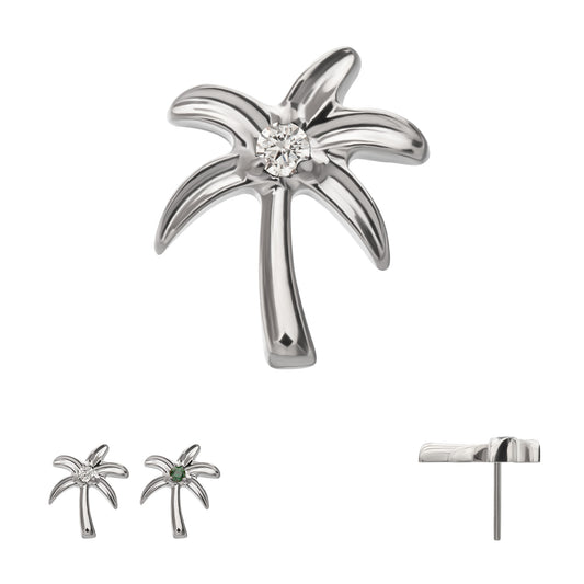 Titanium Threadless Low Profile 3D Palm Tree Top With Prong Set Gem