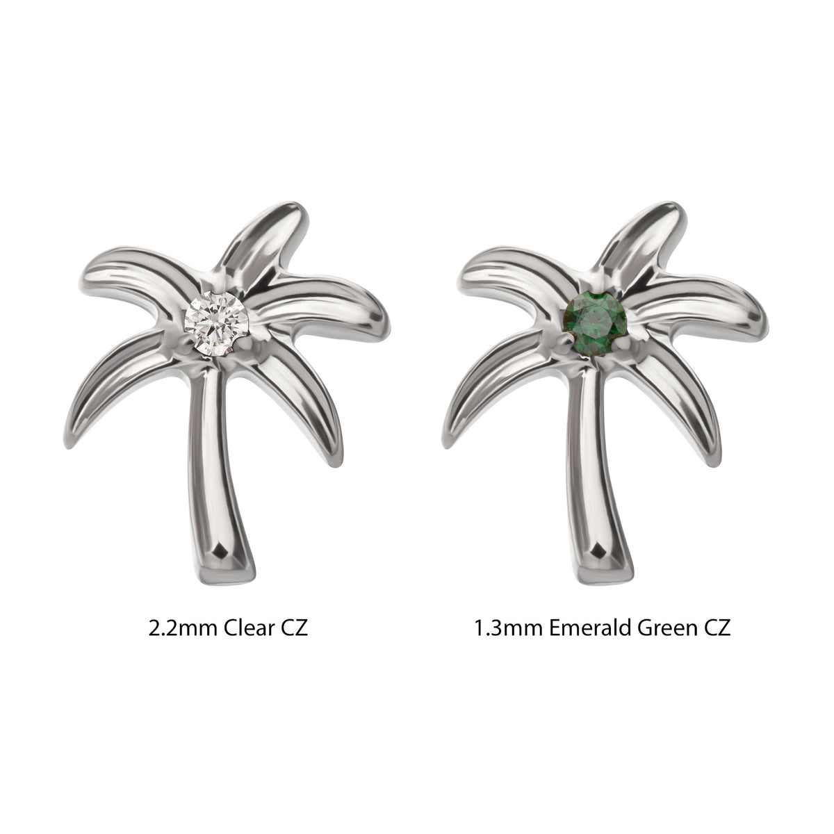 Titanium Threadless Low Profile 3D Palm Tree Top With Prong Set Gem