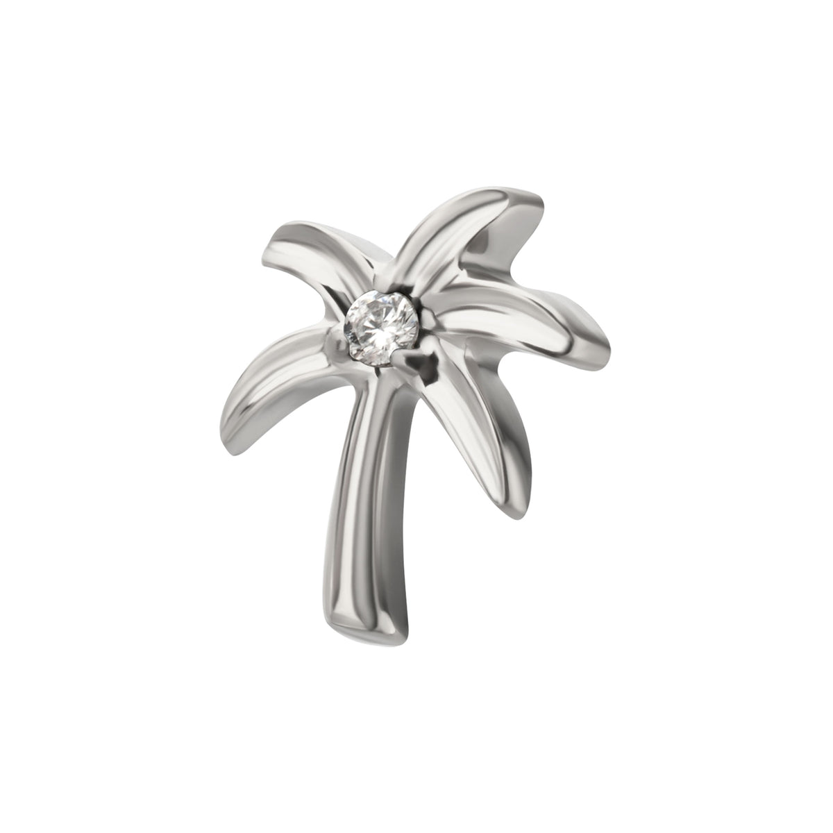 Titanium Threadless Low Profile 3D Palm Tree Top With Prong Set Gem