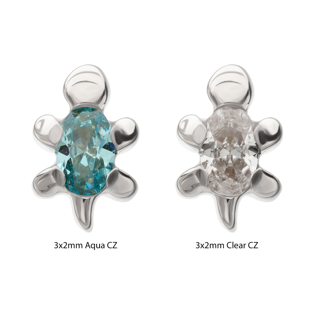 Titanium Threadless Low Profile 3D Sea Turtle Top with Prong Set Oval Gem