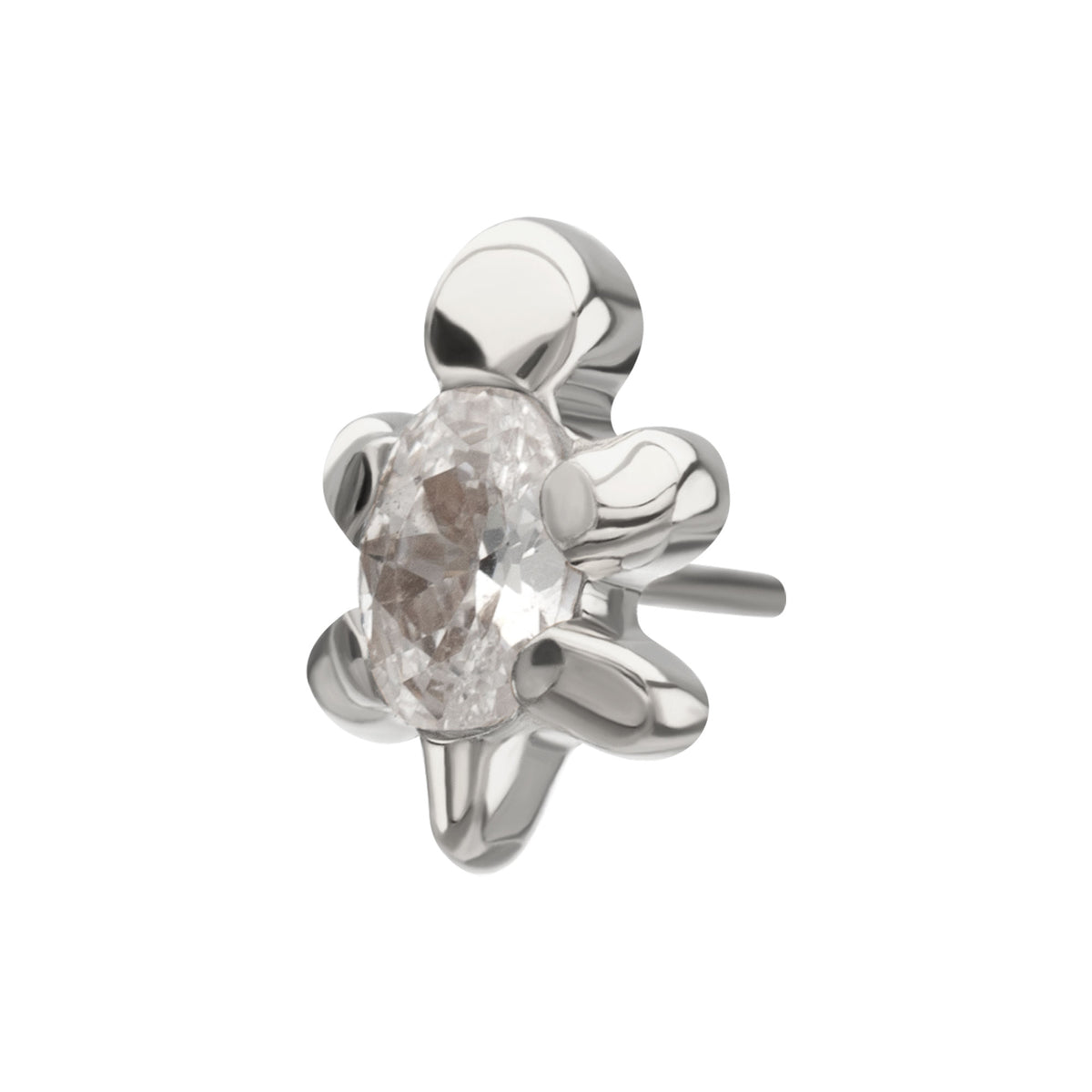 Titanium Threadless Low Profile 3D Sea Turtle Top with Prong Set Oval Gem