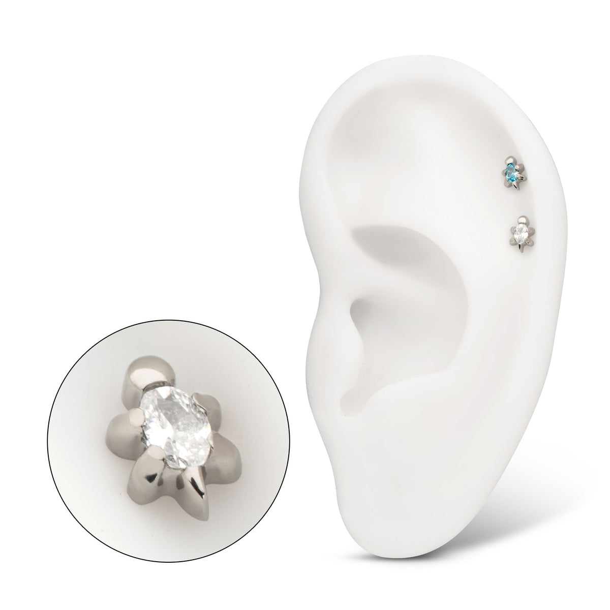 Titanium Threadless Low Profile 3D Sea Turtle Top with Prong Set Oval Gem