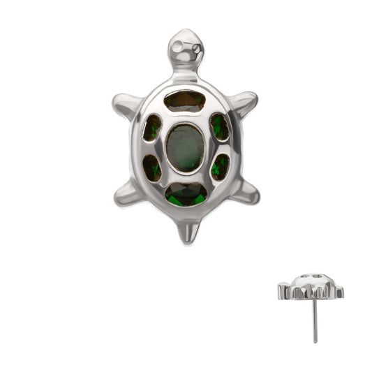 Titanium Threadless Low Profile Cut Out Back Land Turtle Top with Emerald CZ Gem