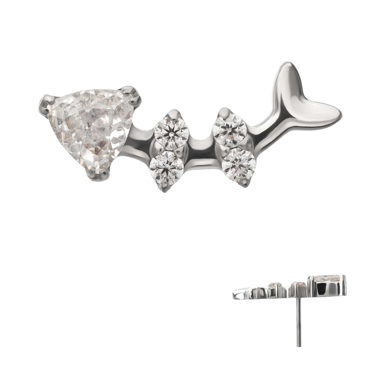 Titanium Threadless Low Profile Fishbone Top with Prong Set Gem