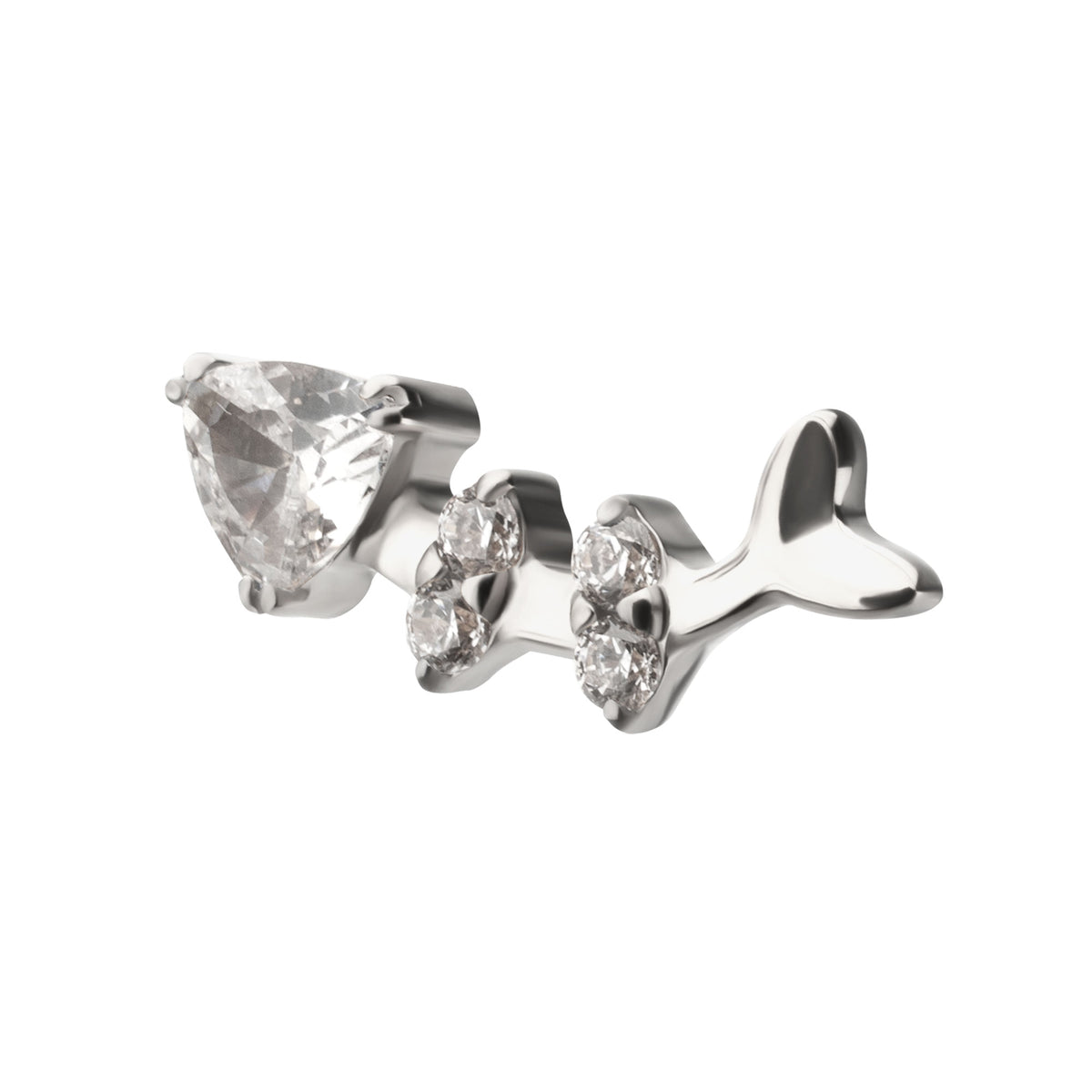 Titanium Threadless Low Profile Fishbone Top with Prong Set Gem