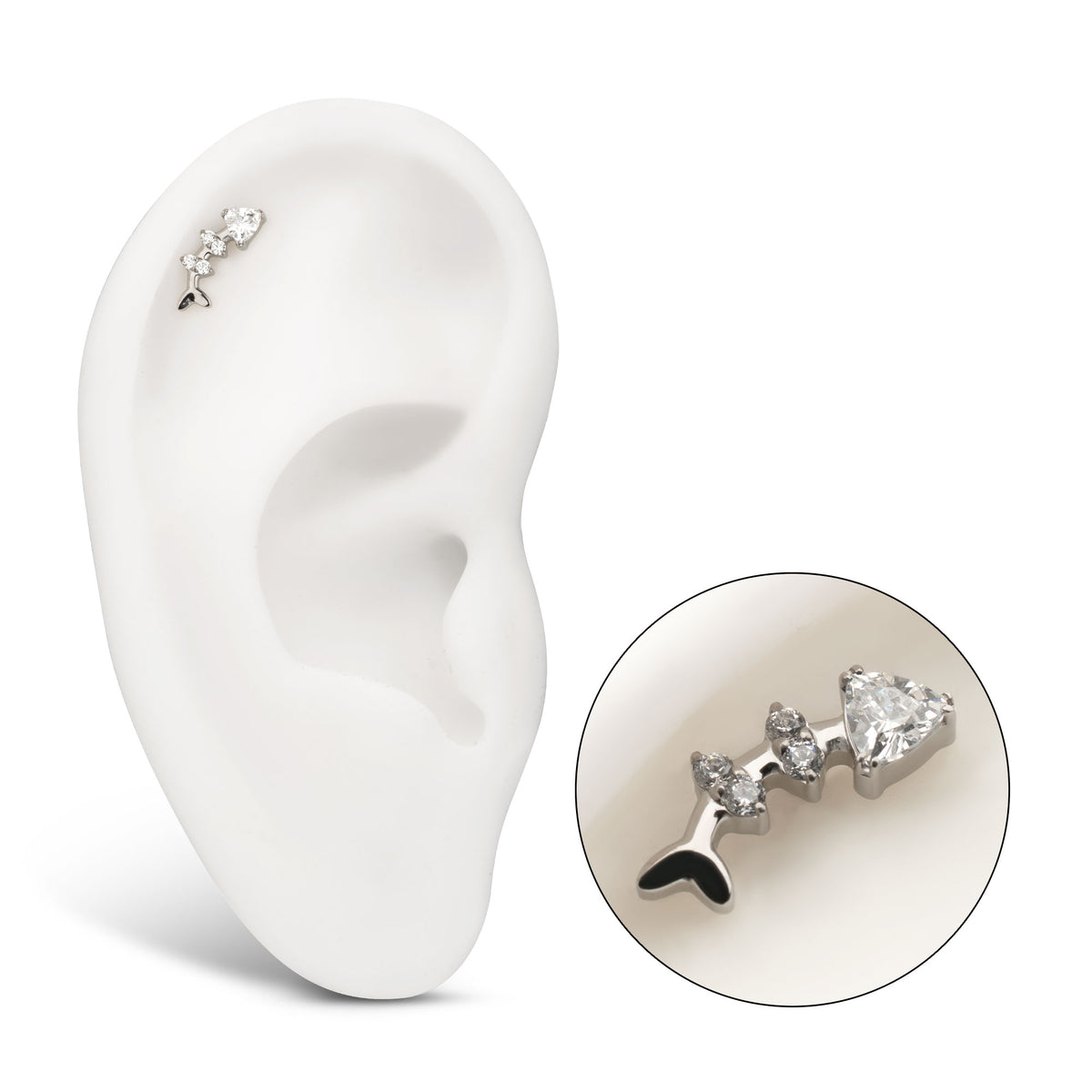 Titanium Threadless Low Profile Fishbone Top with Prong Set Gem