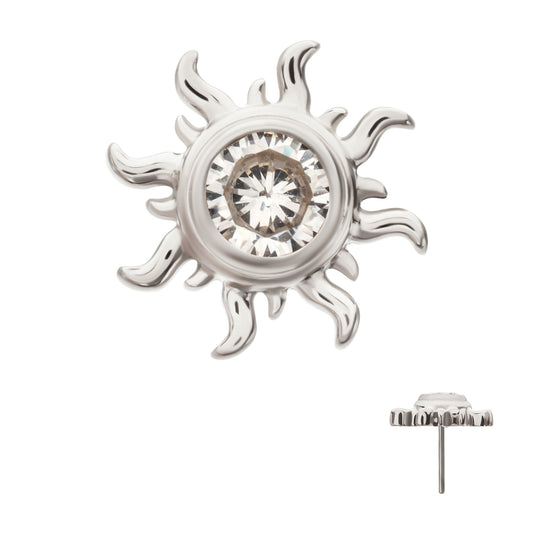 Titanium Threadless Sunburst Top with Bezel Gem