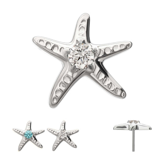 Titanium Threadless Low Profile 3D Starfish Top with Prong Set Gem