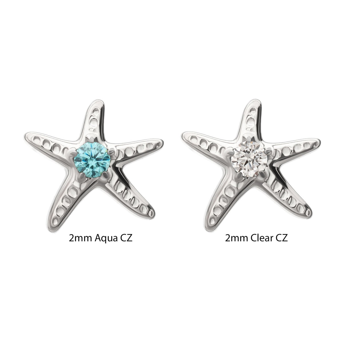 Titanium Threadless Low Profile 3D Starfish Top with Prong Set Gem