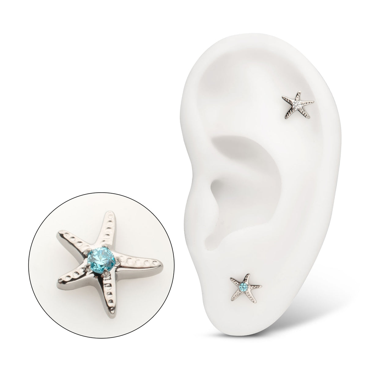 Titanium Threadless Low Profile 3D Starfish Top with Prong Set Gem
